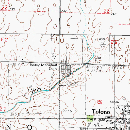 Topographic Map of Bailey Memorial Cemetery, IL
