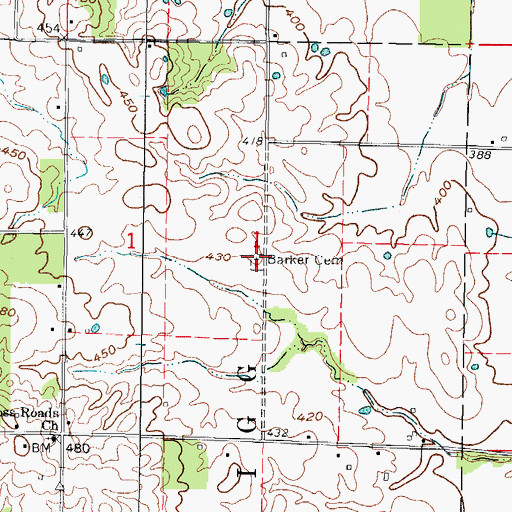 Topographic Map of Barker Cemetery, IL