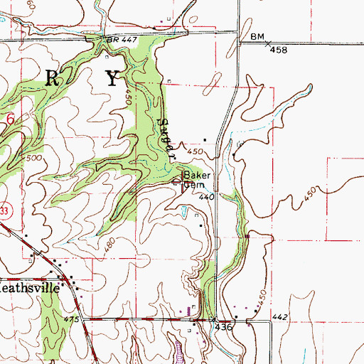 Topographic Map of Baker Cemetery, IL