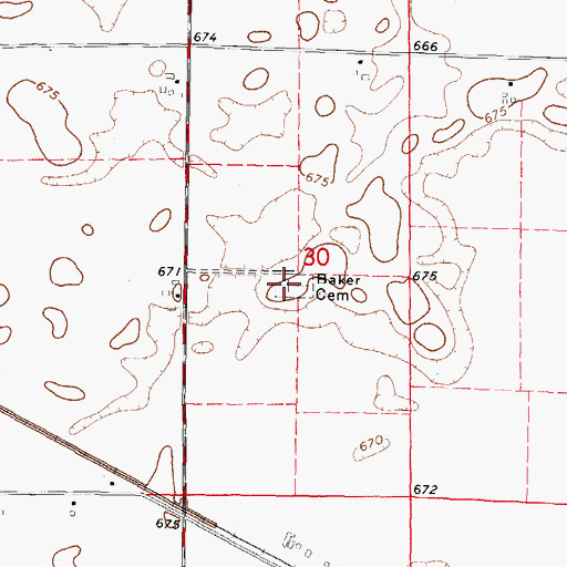 Topographic Map of Baker Cemetery, IL