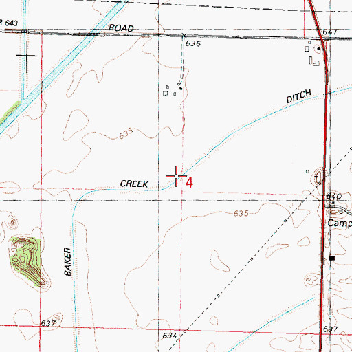 Topographic Map of Baker Creek Ditch, IL