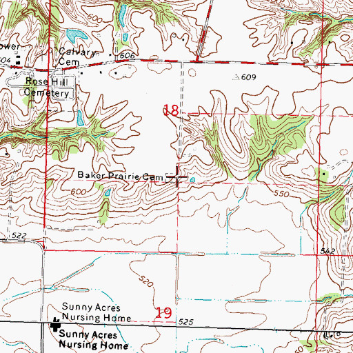 Topographic Map of Baker Prairie Number 2 Cemetery, IL