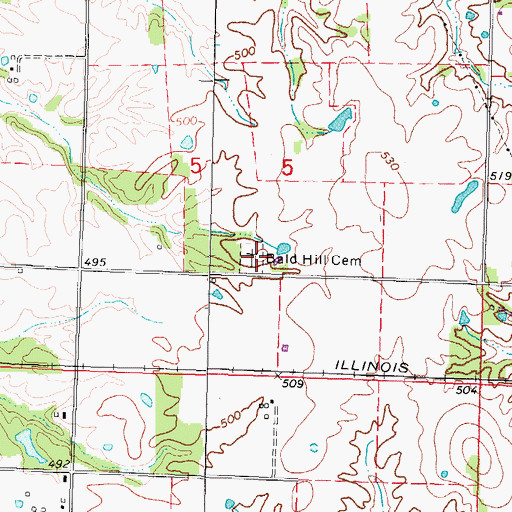 Topographic Map of Bald Hill Cemetery, IL