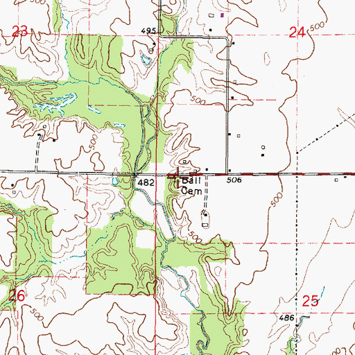 Topographic Map of Ball Cemetery, IL