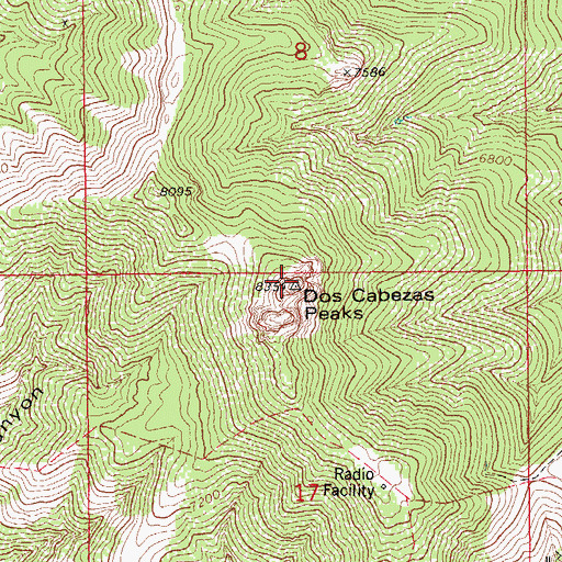 Topographic Map of Dos Cabezas Peaks, AZ