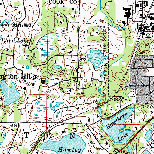 Topographic Map of Barrington Hills, IL