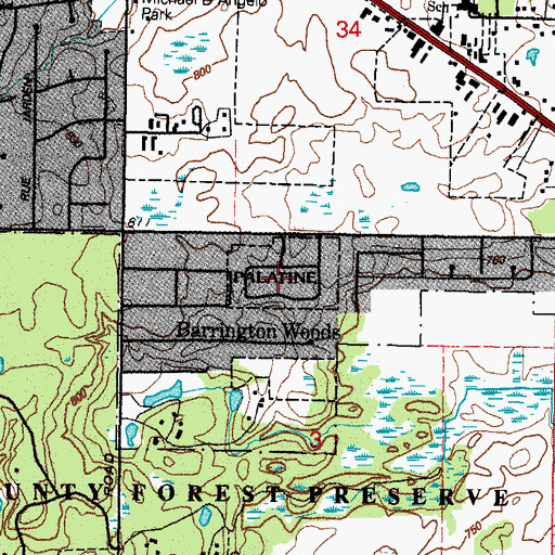 Topographic Map of Barrington Woods, IL