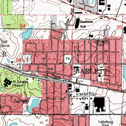 Topographic Map of Bartlett, IL