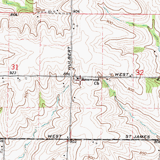 Topographic Map of Basswood Church, IL