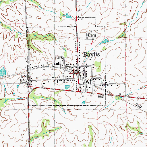 Topographic Map of Baylis, IL