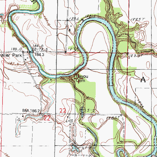 Topographic Map of Bayou Cemetery, IL