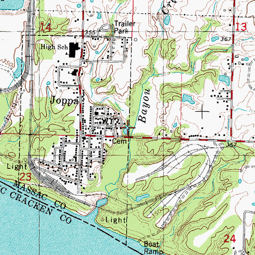 Topographic Map of Bayou Creek, IL
