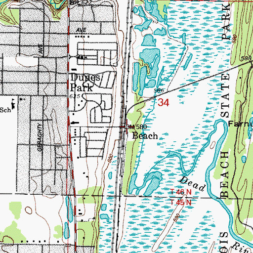 Topographic Map of Beach, IL