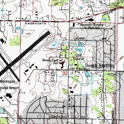 Topographic Map of Beach Park Elementary School, IL