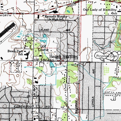 Topographic Map of Beach Station, IL