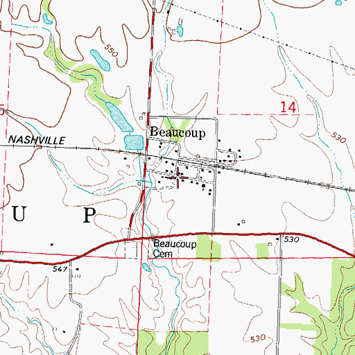 Topographic Map of Beaucoup, IL