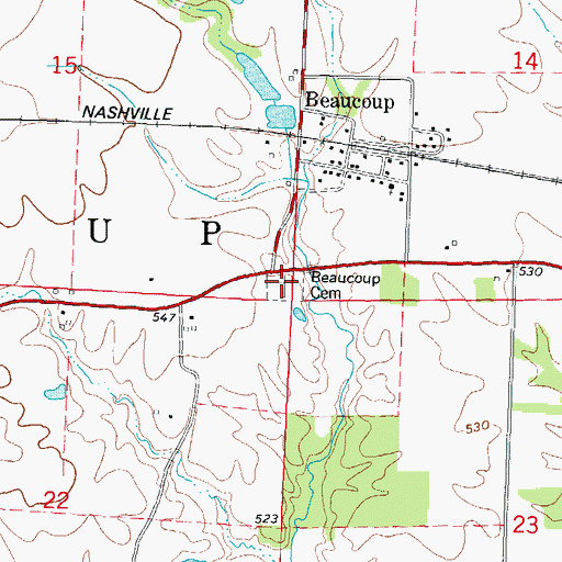 Topographic Map of Beaucoup Cemetery, IL