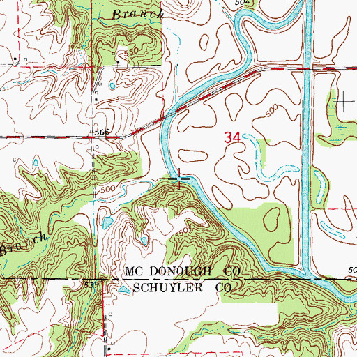 Topographic Map of Beckford Branch, IL