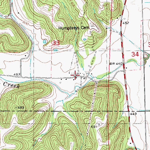 Topographic Map of Bee Creek, IL