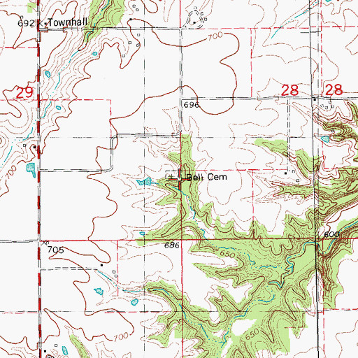Topographic Map of Bell Cemetery, IL