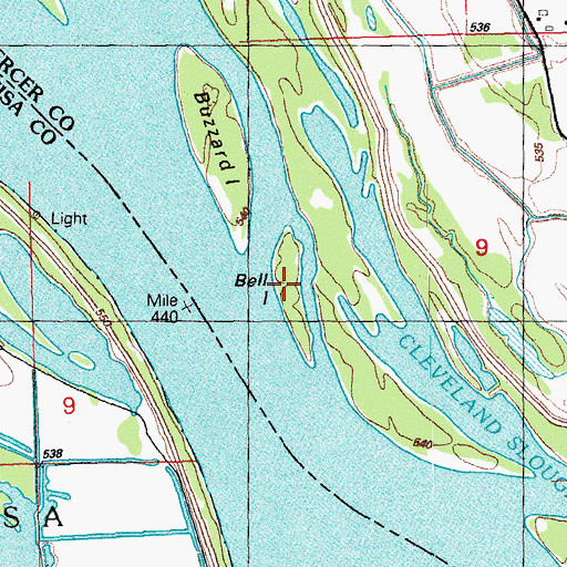 Topographic Map of Bell Island, IL
