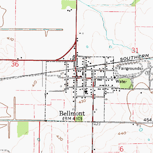 Topographic Map of Bellmont, IL