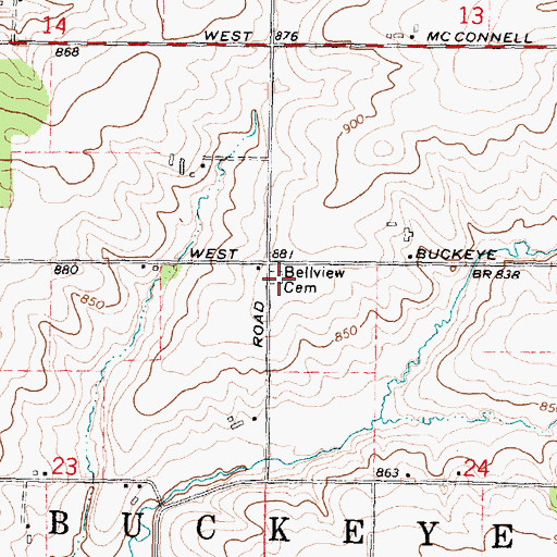 Topographic Map of Bellview Cemetery, IL