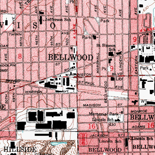 Topographic Map of Bellwood, IL