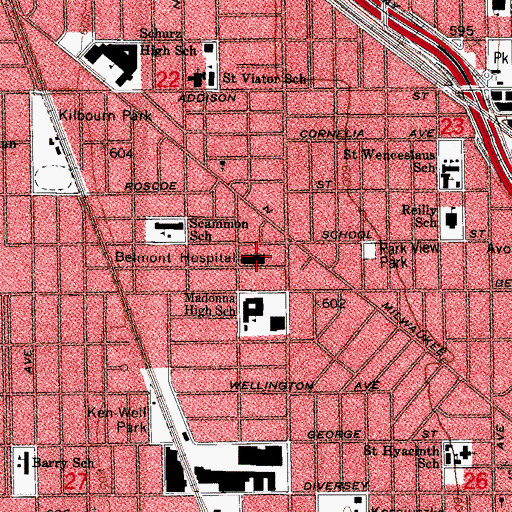 Topographic Map of Kindred Chicago Central Hospital, IL