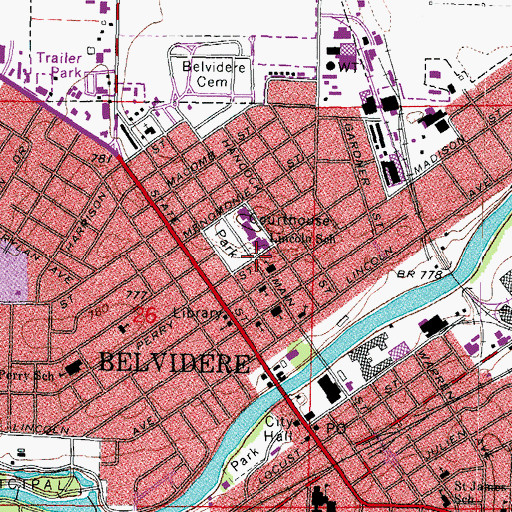 Topographic Map of Belvidere, IL