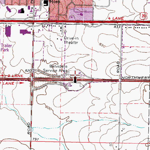 Topographic Map of Belvidere Tollway Oasis, IL