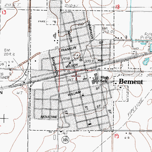 Topographic Map of Bement, IL