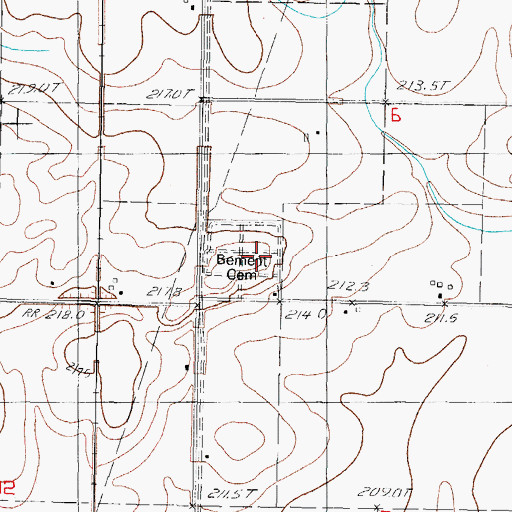 Topographic Map of Bement Cemetery, IL