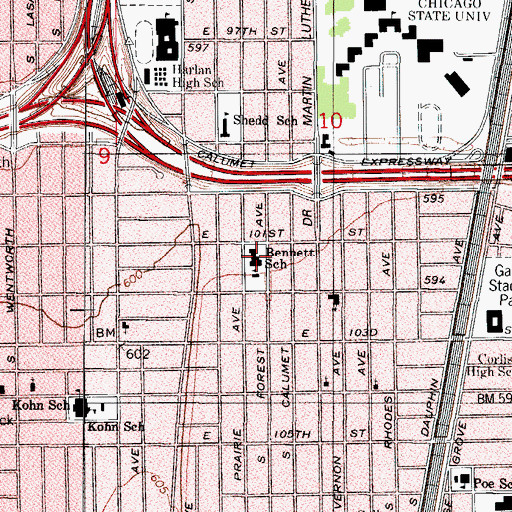Topographic Map of Bennett Elementary School, IL