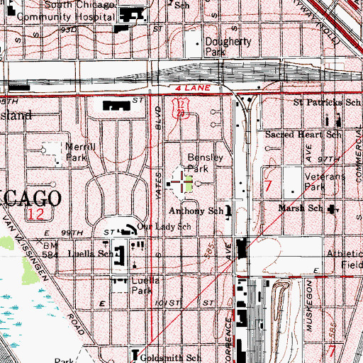 Topographic Map of Bensley Park, IL