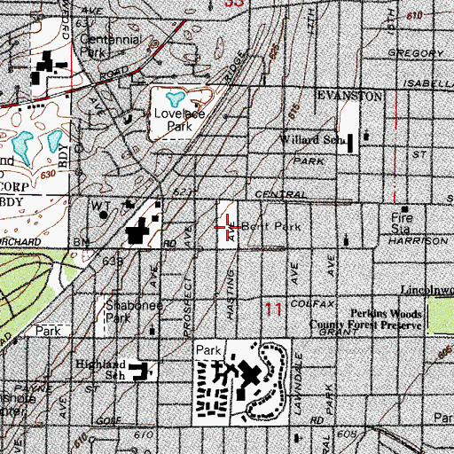Topographic Map of Horace E Bent Park, IL