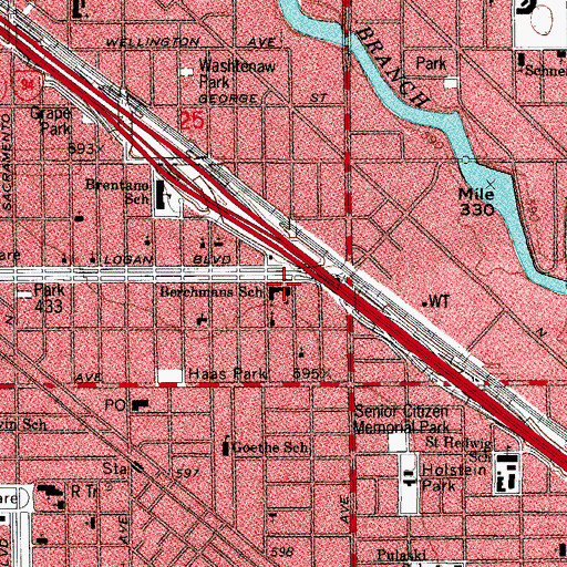 Topographic Map of Berchmans School, IL