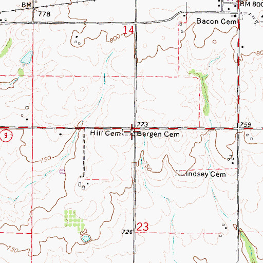 Topographic Map of Bergen Cemetery, IL