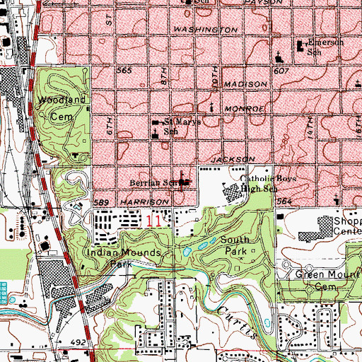 Topographic Map of Berrian Alternative School, IL