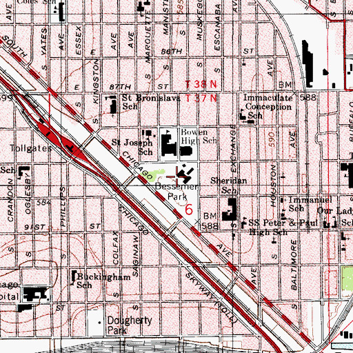 Topographic Map of Bessemer Park, IL