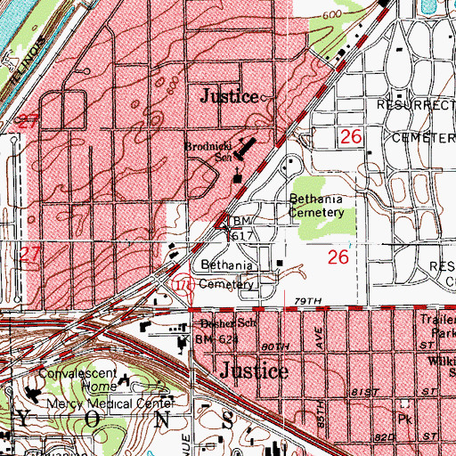 Topographic Map of Bethania Cemetery, IL