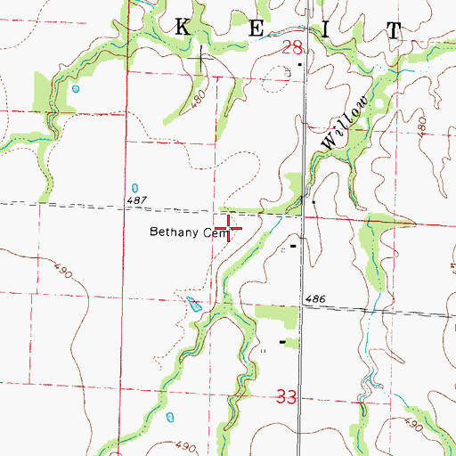 Topographic Map of Bethany Cemetery, IL