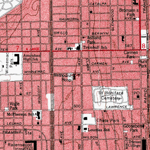 Topographic Map of Bethany Hospital, IL