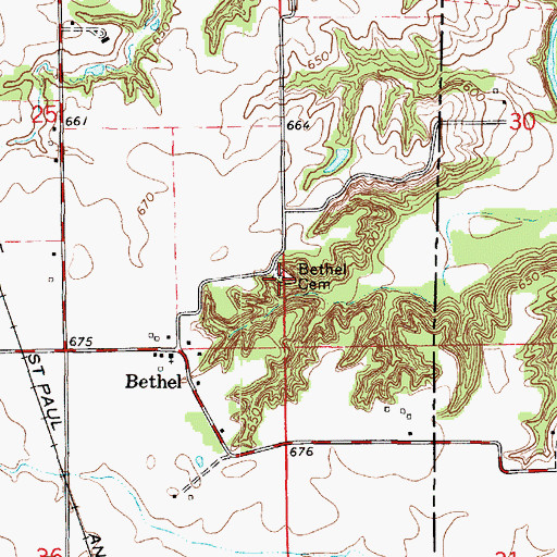 Topographic Map of Bethel Cemetery, IL