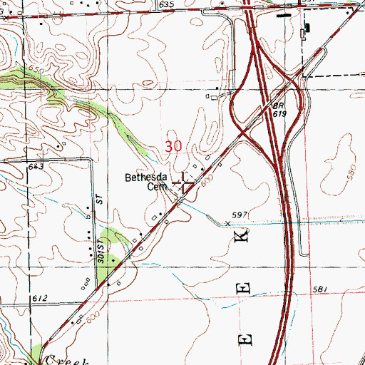 Topographic Map of Bethesda Cemetery, IL