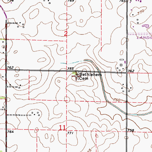 Topographic Map of Bethlehem Cemetery, IL