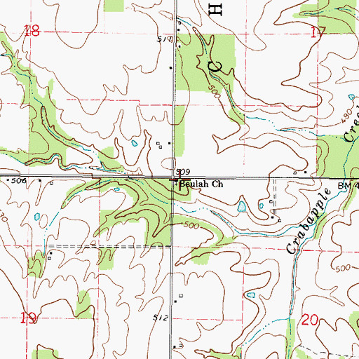 Topographic Map of Beulah Church, IL