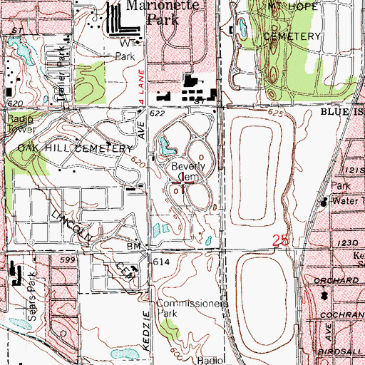 Topographic Map of Beverly Memorial Park Cemetery, IL