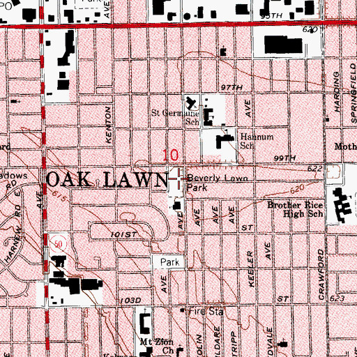 Topographic Map of Beverly Lawn Park, IL