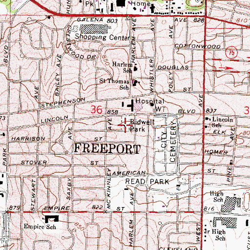 Topographic Map of Bidwell Park, IL